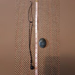 Black Obsidian Pendant with Adjustable Black Cord & Labradorite Palm Stone